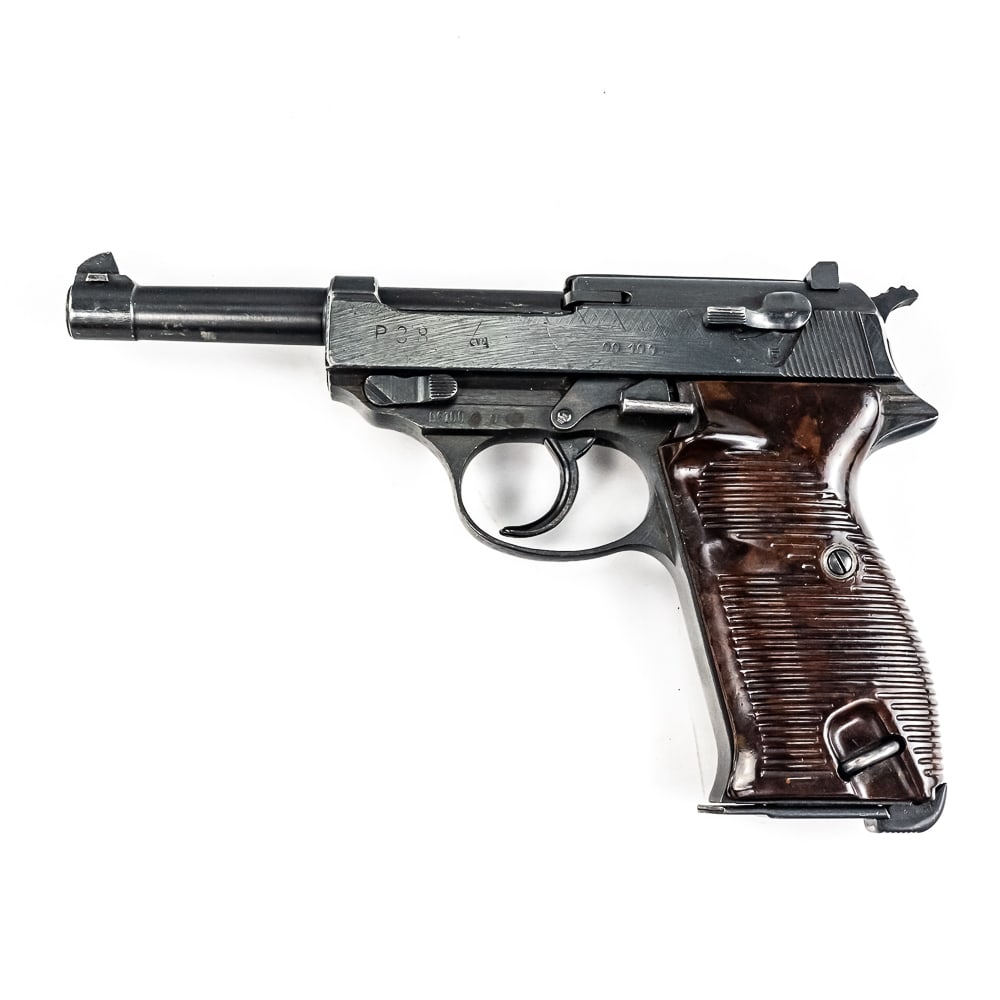 RARE 00 German P-38 CYQ (00100) (C): World War II German P-38 cyq 00 series. Matching, 98% condition, mint grips,U proofed, very rare late war cyq , only 100 of these guns in the 00 serial range were produced in early May 1945 before the