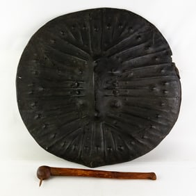 19th/20th C. African Rhino Hide Shield and Club