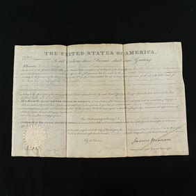 Land Grant Signed by US Pres. James Monroe 1823