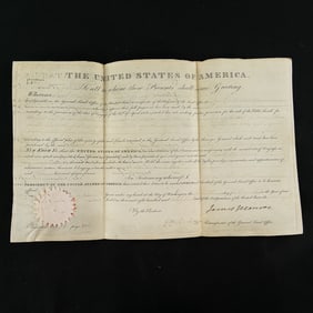 Land Grant Signed by US Pres. James Monroe 1823