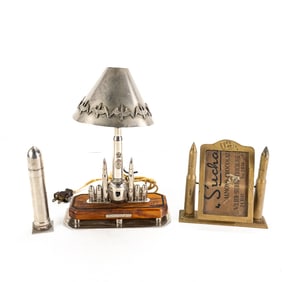 WWII Era Trench Art Lot and Lamp