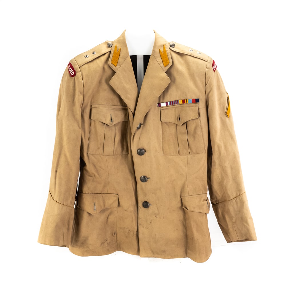 Post War Polish Army Officers Tunic: Here is a post war, film prop, Polish Army officer's summer tunic representing the Polish Forces in the West (Polish 2nd Corps) under British command. Constructed from a tan cotton, it features the