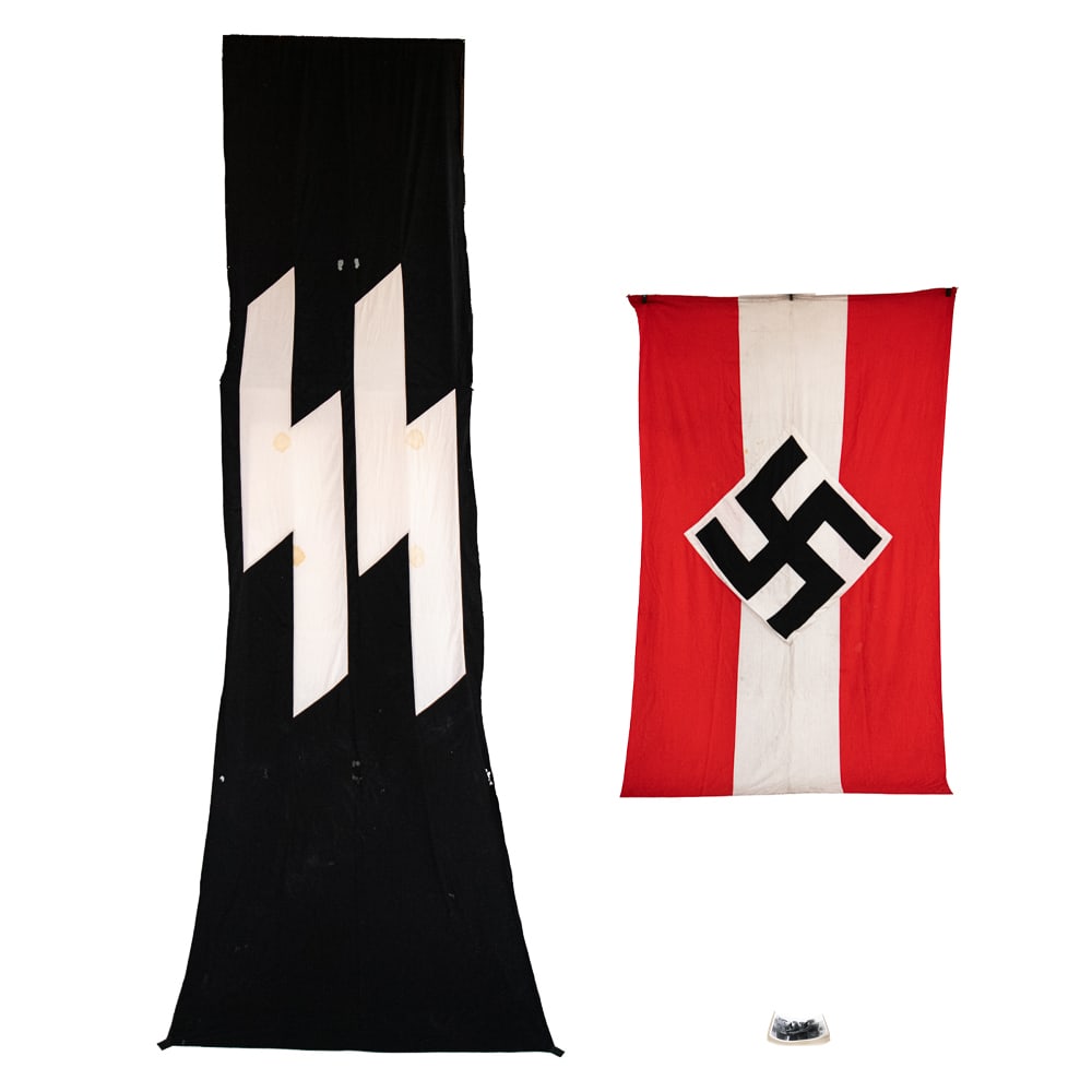 WWII Waffen SS, Hitler Youth Banners, Press Photos: Disclaimer: Due to the high quality of WWII German fakes, Donley Auctions has described this item to the best of their ability and assumes NO liability or responsibility if information provided is inc