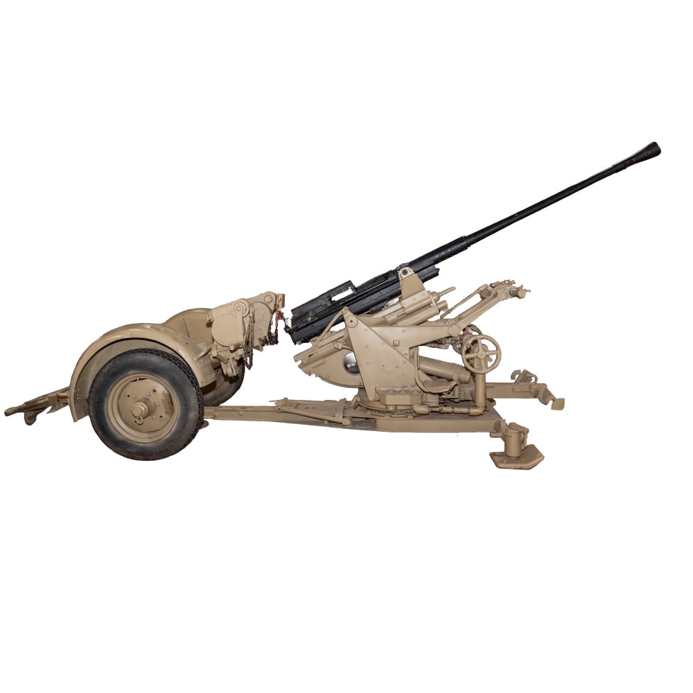 Romanian Built 37MM Flak Gun w/Mount and Trailer: This is a rare and historically significant 1939-dated Romanian contract 37mm anti-aircraft gun, identified by its "U.A.B. Md. 1939" markings. Produced under license from the German firm