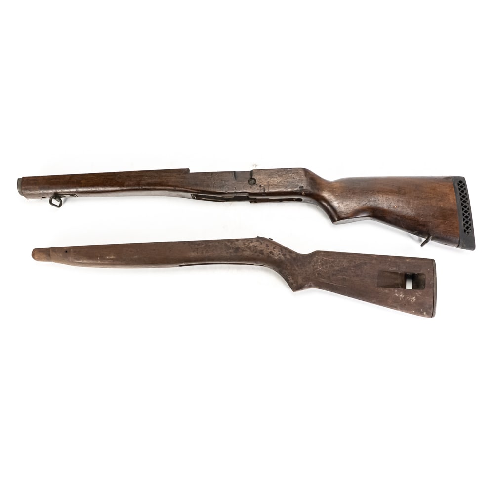 M1 Carbine and M14 Rifle Stocks: Military surplus stocks for M1 Carbine and M14 Rifle. Both stocks are well worn and dinged up, but would make excellent field use or re-enactor stocks. M1 Stock has metal receiver retaining block