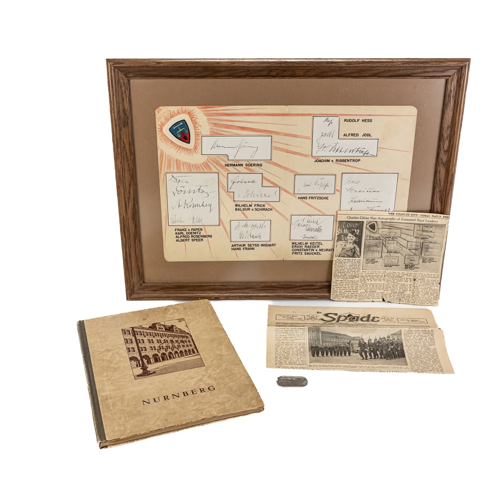 Nuremberg Trial Signatures Named Grouping: WWII Nuremberg Guard Archive & Autographs This significant historical archive documents the service of Supply Sgt. Marvin L. Hockinson, who served in Headquarters, 1st Battalion, 26th Infantry