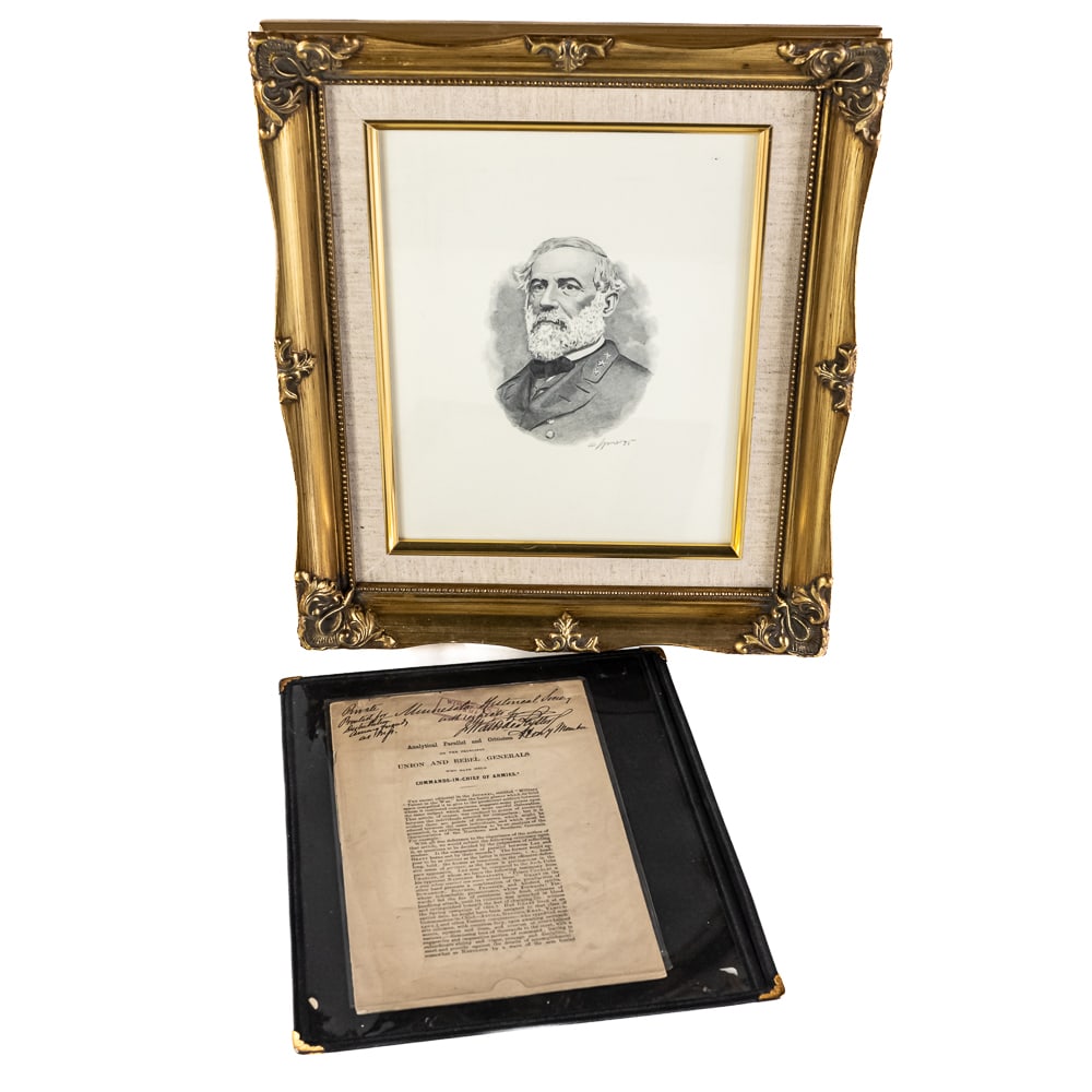 Framed R. E. Lee Lithograph & 1865 Pamphlet Signed (1 of 9)