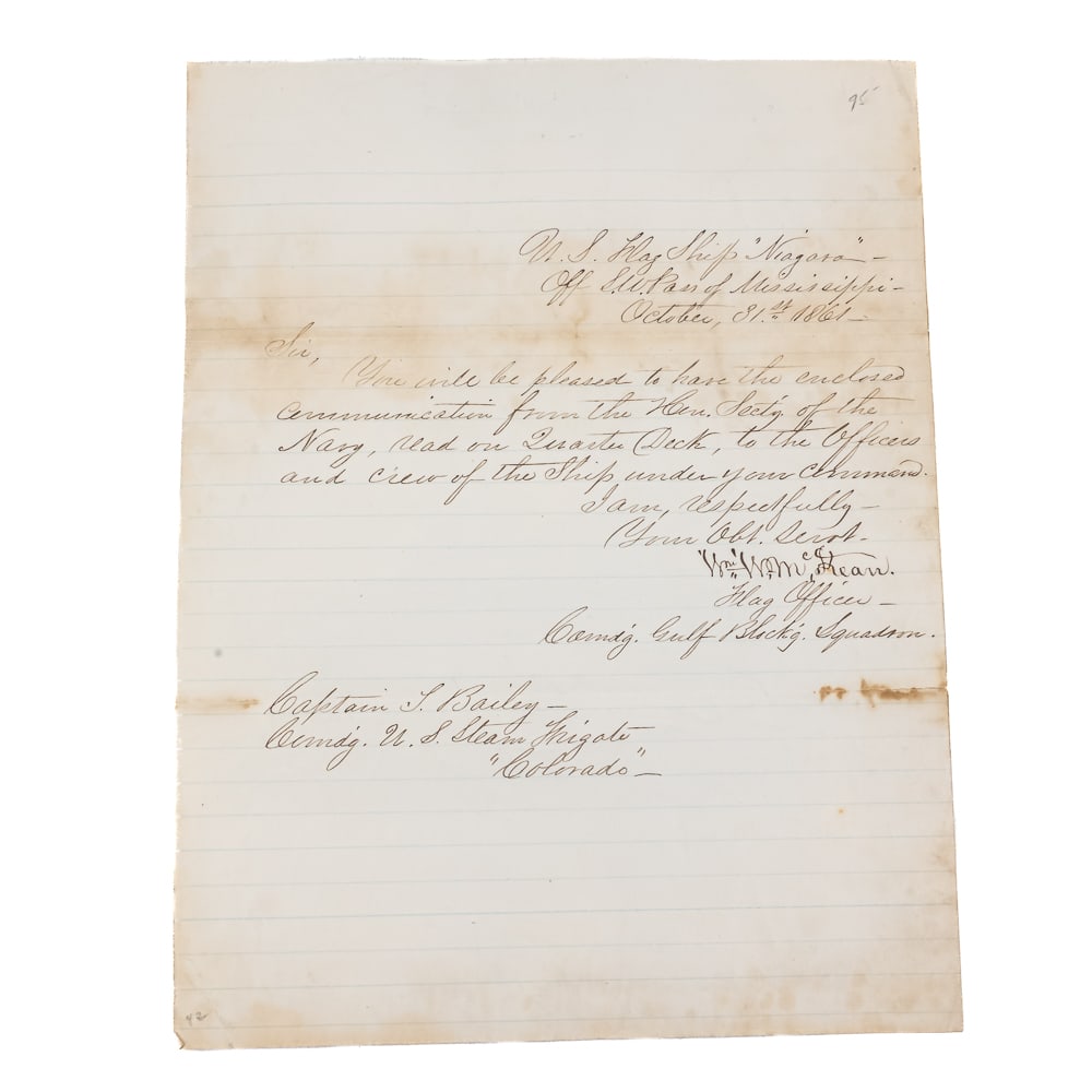 Civil War Letter Flag Officer William McKean 1861 (1 of 4)
