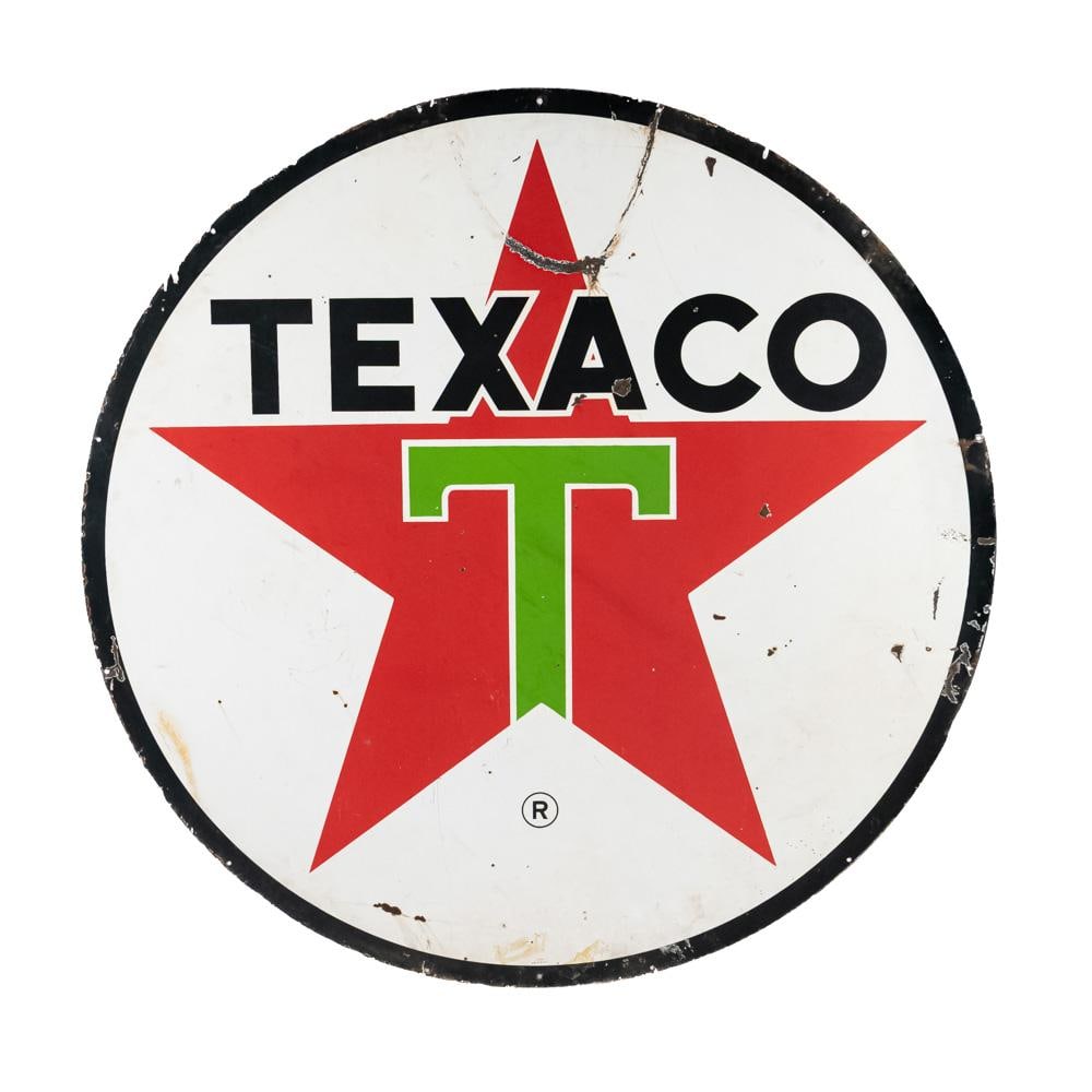 72" Texaco DSP Porcelain Advertising Sign: Seldom found 6 foot or 72" Texaco porcelain double sided advertising sign. Presents well with eye catching color combination and stature. "3-4-60 , Made in USA" stamped near bottom edge. Good overall