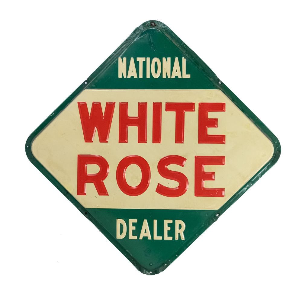 48" National White Rose Dealer Embossed AD Sign (1 of 7)