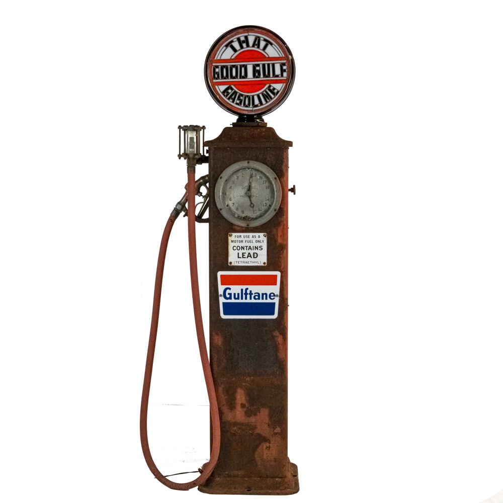 Pennsylvania Pump Co. Clock Face Gas Pump: Circa 1930's Clock Face Gas Pump made by the Pennsylvania Pump Co. ,Pittsburgh, PA . Cast iron base with rusty but solid sheet metal body. Double sided clock face meter with glass intact. Old hose