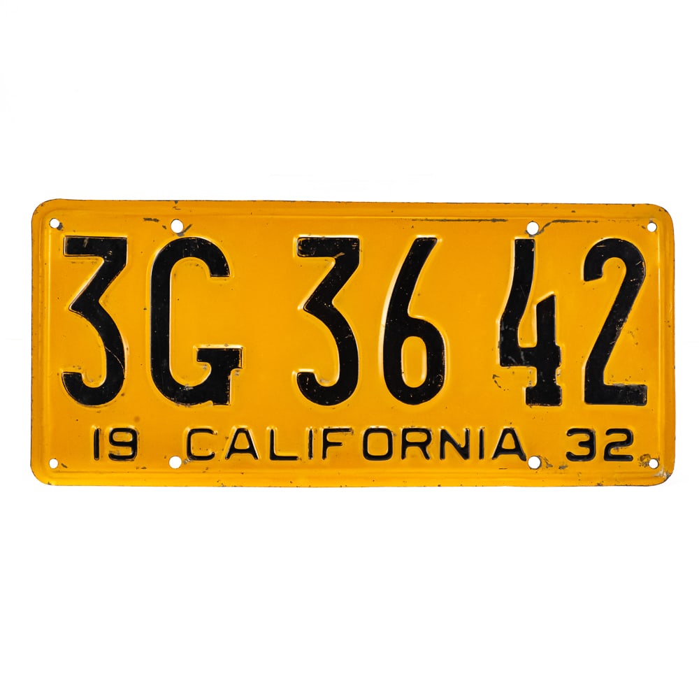 California 1932 License Plate: # 3G 36 42 in VG original condition. See pics. From the Jim Dvorak collection