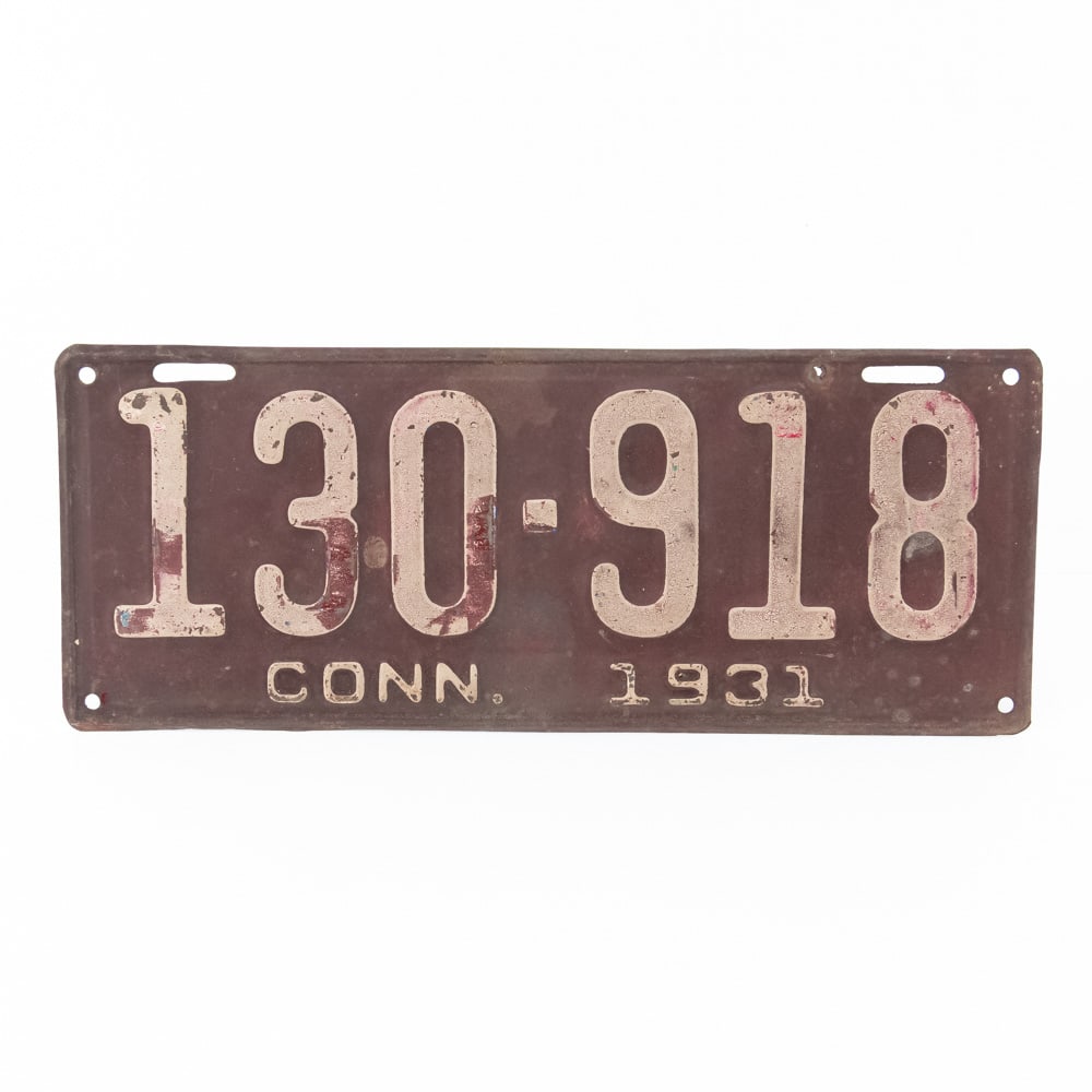 Connecticut 1931 License Plate: # 130-918 in good original condition with paint fade. See pics. From the Jim Dvorak collection.