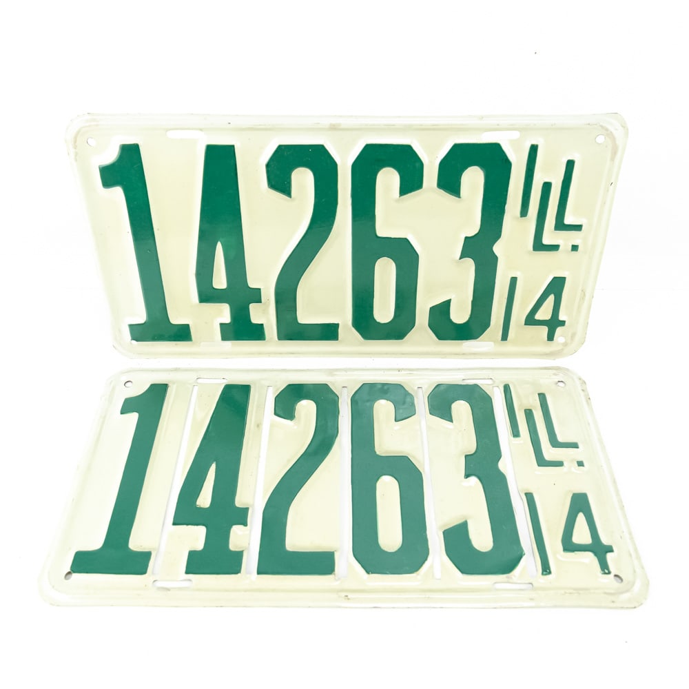 Illinois 1914 License Plate Pair: # 14263 restored pair in VG+ condition. See pics. From the Jim Dvorak collection.