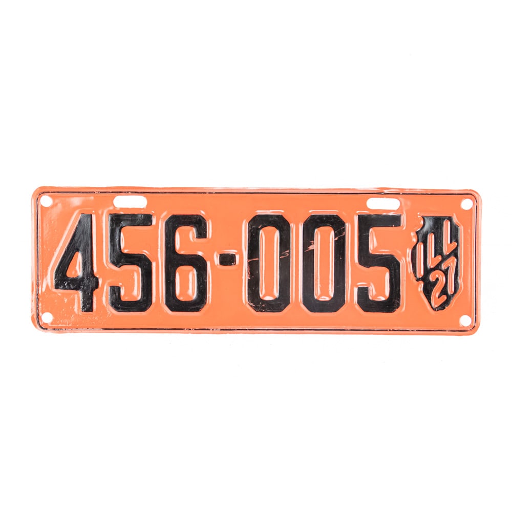 Illinois 1927 License Plate: # 456-005 repaint in good condition. See pics. From the Jim Dvorak collection.