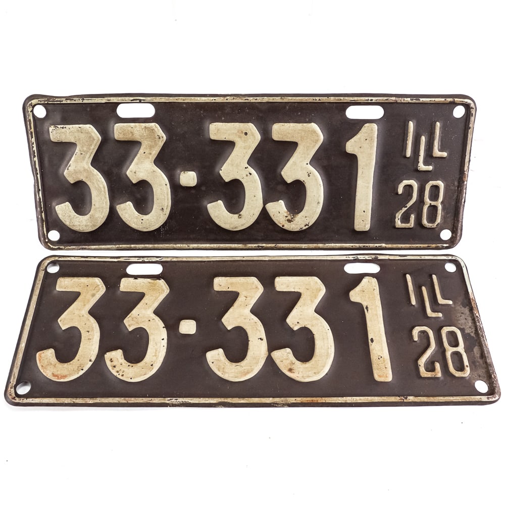 Illinois 1928 License Plate Pair: # 33-331 pair in good original condition with paint fade and loss. See pics. From the Jim Dvorak collection