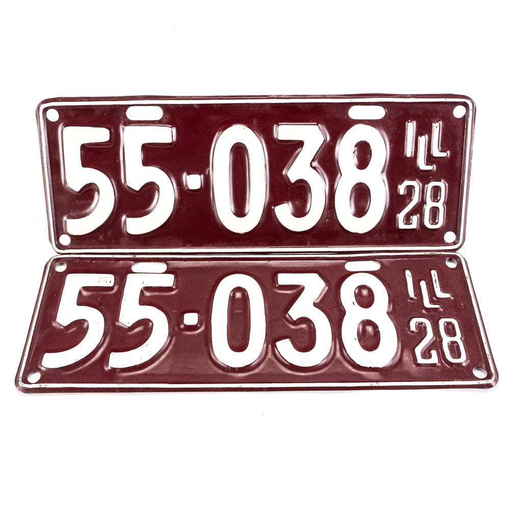Illinois 1928 License Plate Pair: # 55-038 pair high quality repaint in VG+ condition. See pics. From the Jim Dvorak collection