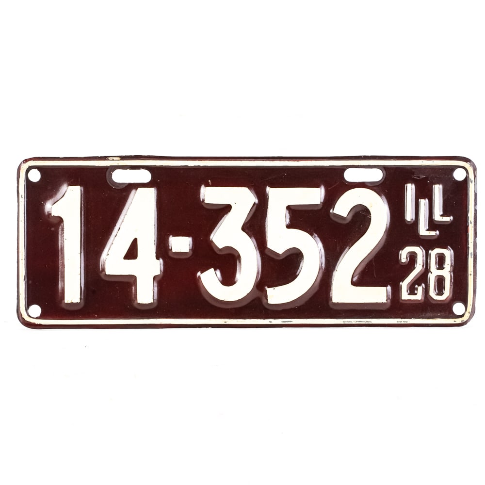 Illinois 1928 License Plate: # 14-352 in VG original condition. See pics. From the Jim Dvorak collection