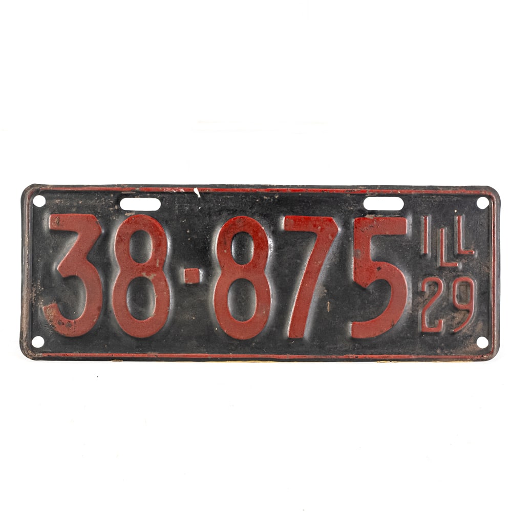 Illinois 1929 License Plate: # 38-875 in good original condition. See pics. From the Jim Dvorak collection.