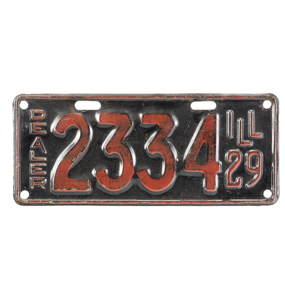 Illinois 1929 4 Digit Dealer License Plate: # 2334 Dealer plate in VG original condition. See pics. From the Jim Dvorak collection