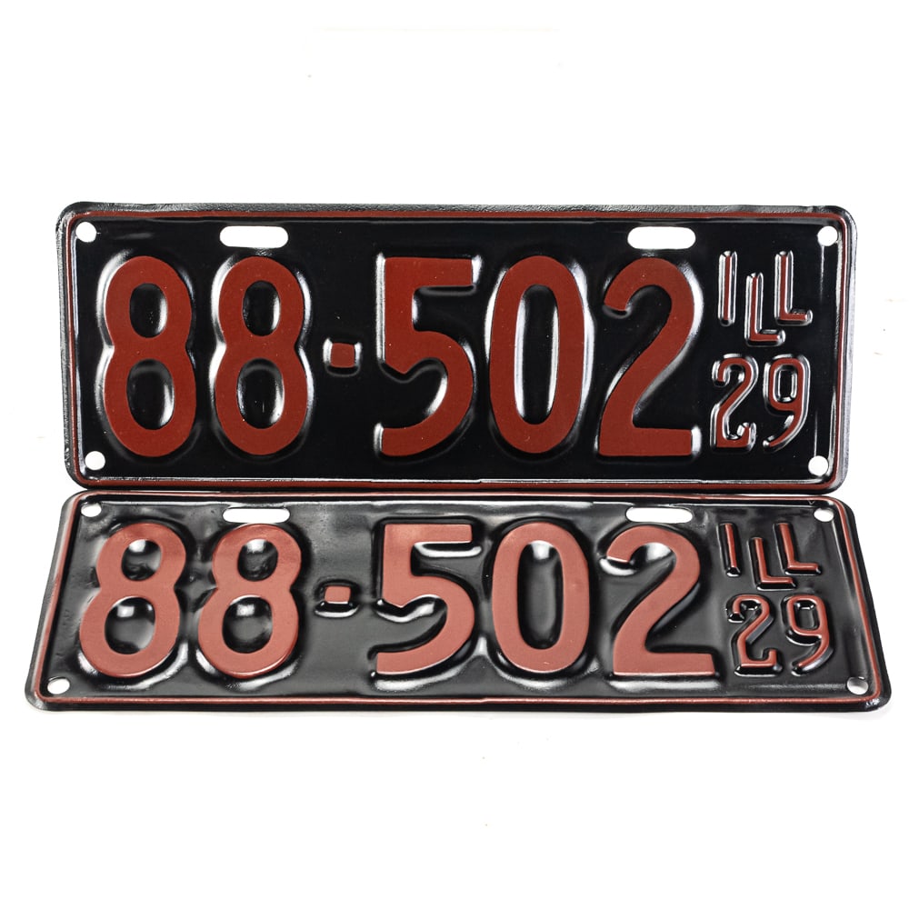 Illinois 1929 License Plate Pair: # 88-502 pair high grade repaint in VG+ condition. See pics. From the Jim Dvorak collection