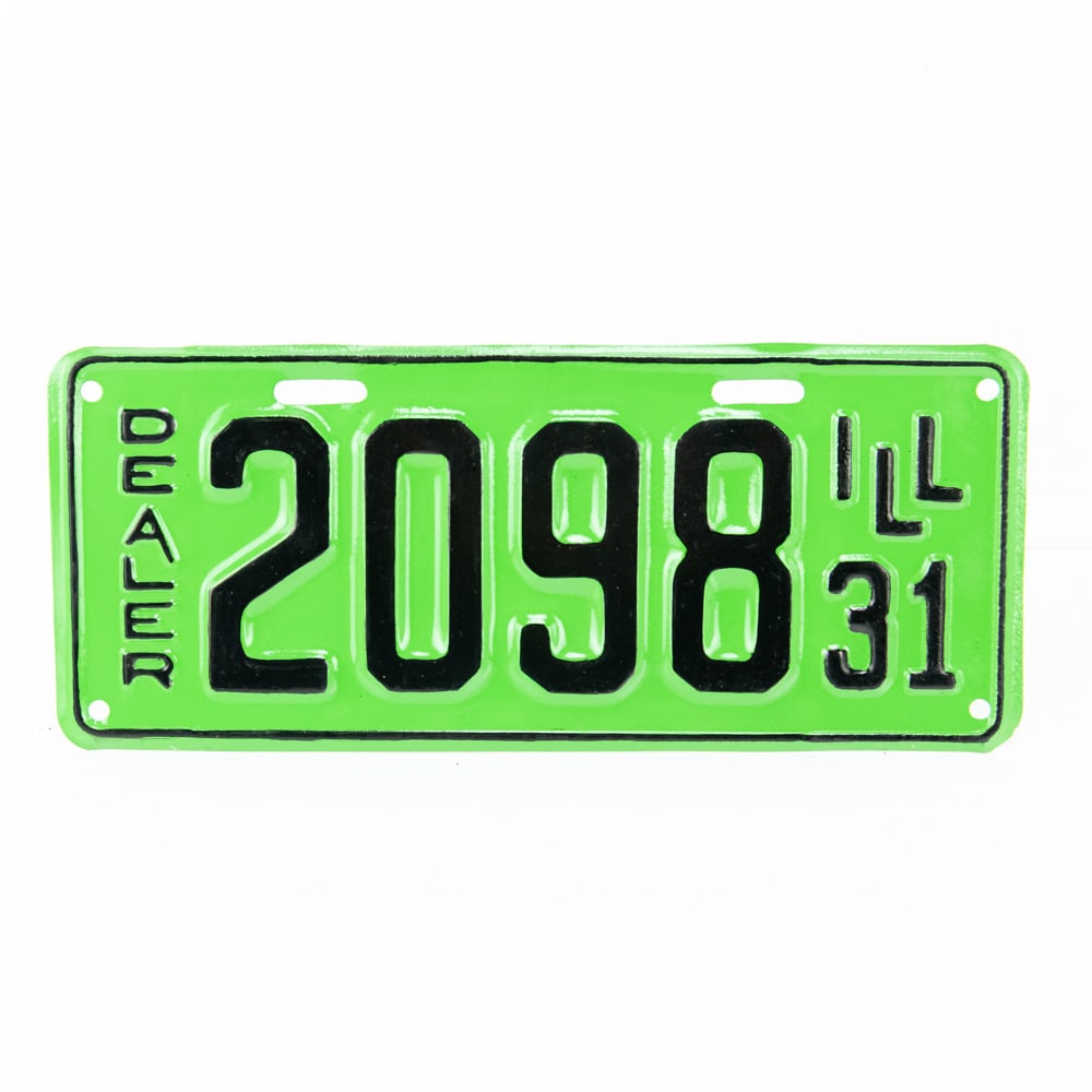 Illinois 1931 4 Digit Dealer License Plate: # 2098 Dealer repaint in good condition. See pics. From the Jim Dvorak collection.