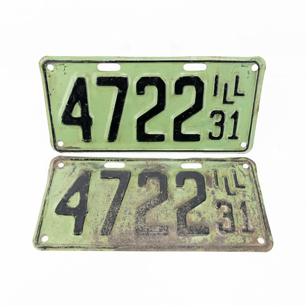 Illinois 1931 4 Digit License Plate Pair: # 4722 pair in good condition with one plate having surface corrosion. See pics. From the Jim Dvorak collection.