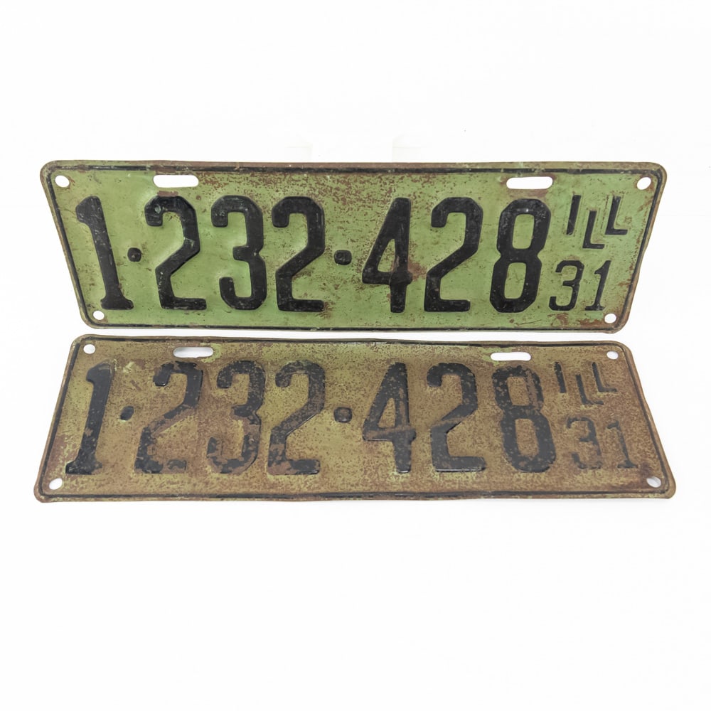 Illinois 1931 License Plate Pair: # 1-232-428 in fair original condition with paint loss and light rust. See pics. From the Jim Dvorak collection.