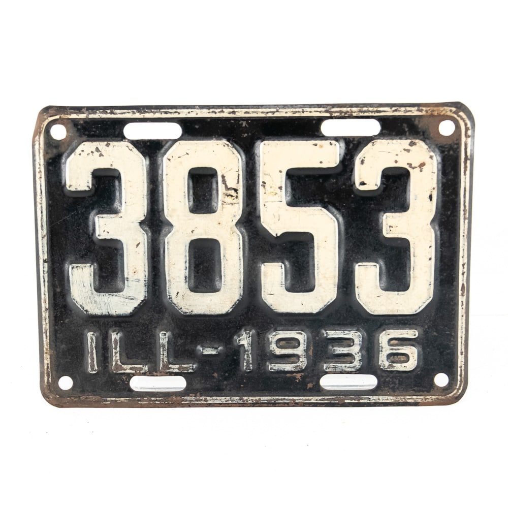 Illinois 1936 4 Digit License Plate: # 3853 in good to good+ original condition. See pics. From the Jim Dvorak collection.