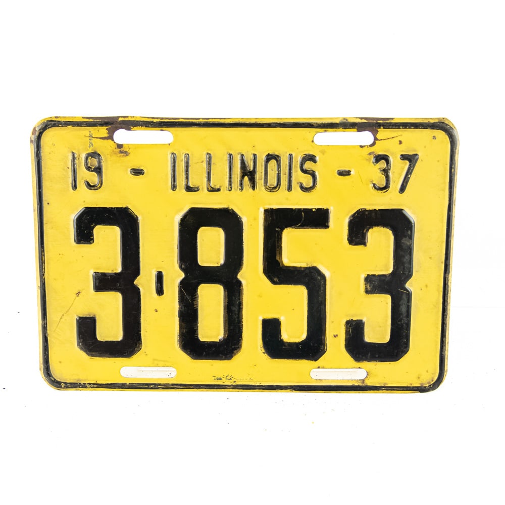 Illinois 1937 License Plate: # 3-853 in good+ to VG original condition. See pics. From the Jim Dvorak collection.