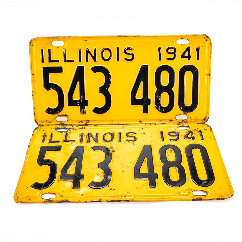 Illinois 1941 License Plate Pair: # 543 480 pair in good original condition with minor paint loss to the numerals and minor rust. See pics. From the Jim Dvorak collection.