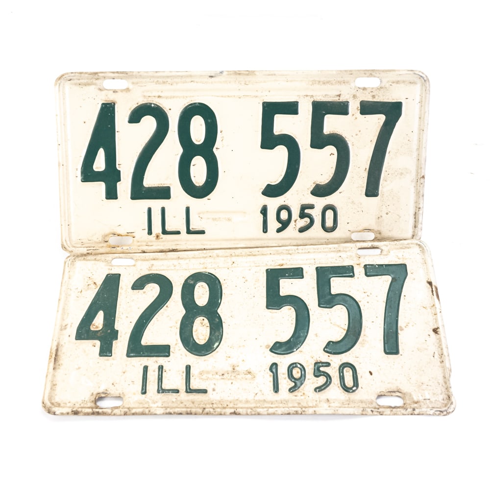 Illinois 1950 License Plate Pair: # 428 557 pair in VG original condition but both need a good cleaning and will show well. See pics. From the Jim Dvorak collection.