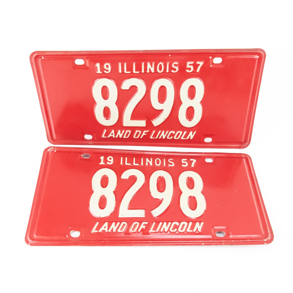 Illinois 1957 4 Digit License Plate Pair: # 8298 pair in VG original condition. See pics. From the Jim Dvorak collection.
