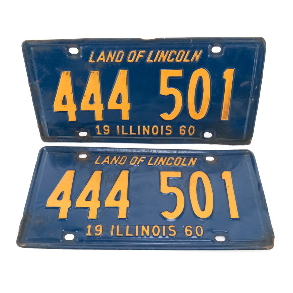 Illinois 1960 License Plate Pair: # 444 501 pair in fair to good original condition with light rust on edges and one plate with wrinkles. See pics. From the Jim Dvorak collection.