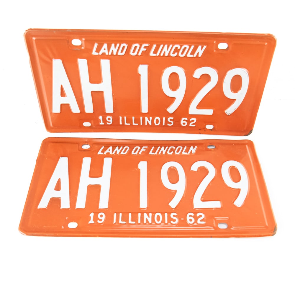 Illinois 1962 License Plate Pair: # AH 1929 pair in VG original condition. See pics. From the Jim Dvorak collection.