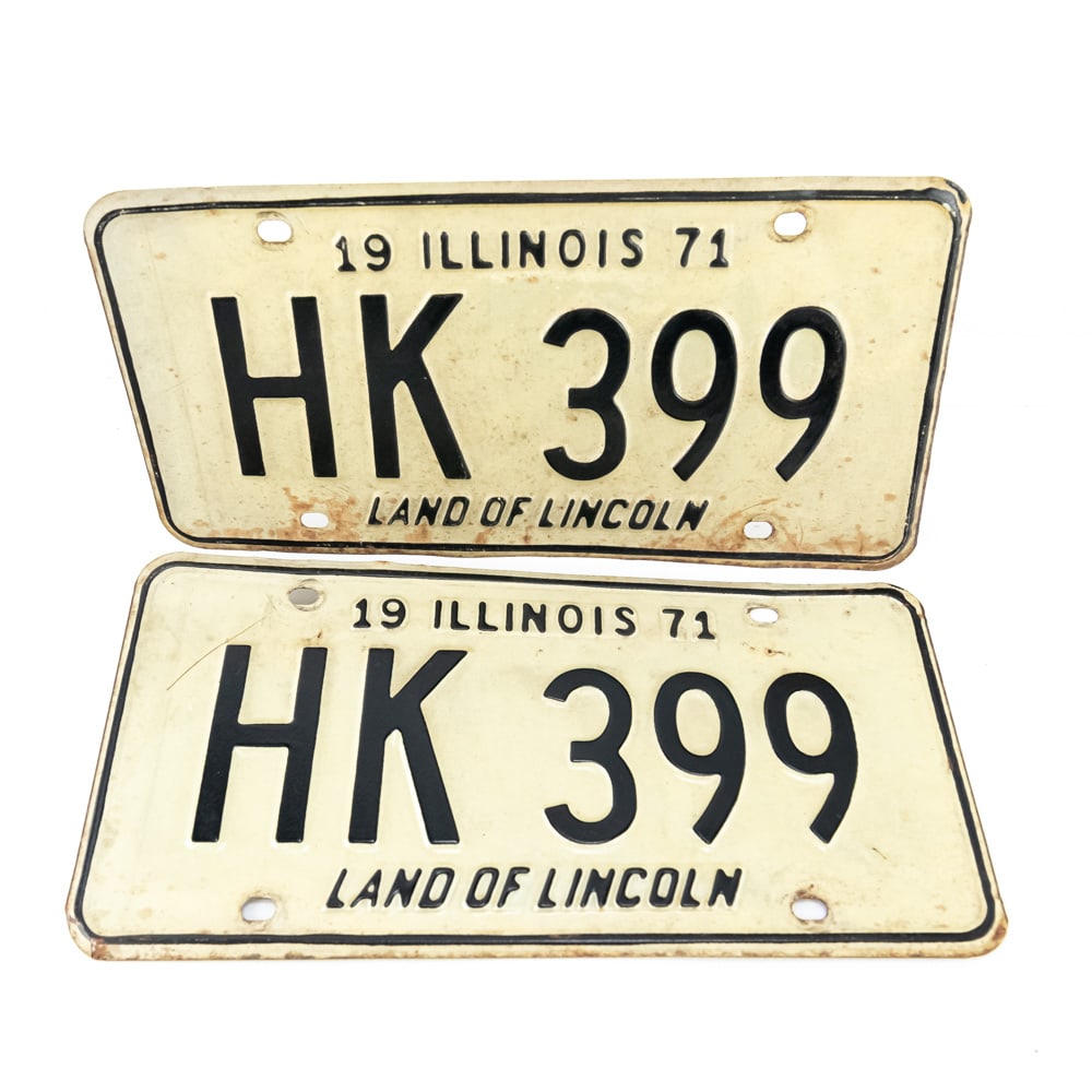 Illinois 1971 License Plate Pair: # HK399 pair in good original condition. See pics. From the Jim Dvorak collection.