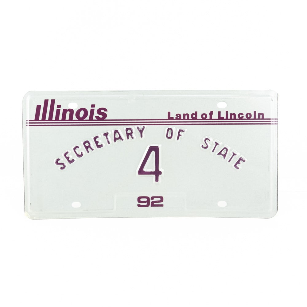 Illinois 1992 Secretary of State License Plate: # 4 Secretary of State plate in unused condition. See pics. This plate was the personal license plate of George Ryan of Illinois who served as Illinois State Rep. including Speaker of the House, Lt. G