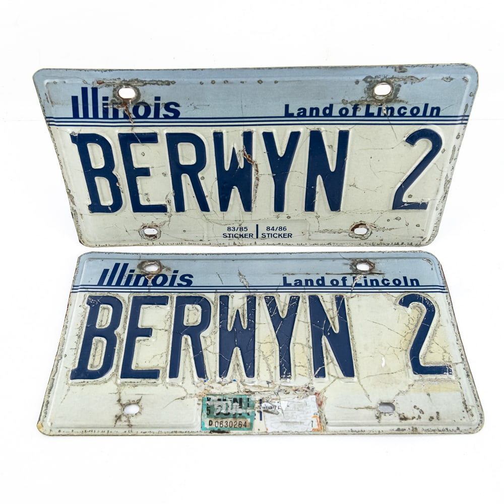 Illinois 83/86 BERWYN 2 License Plate Pair: BERWYN 2 pair in fair condition with paint cracking on both plates. See pics. From the Jim Dvorak collection.