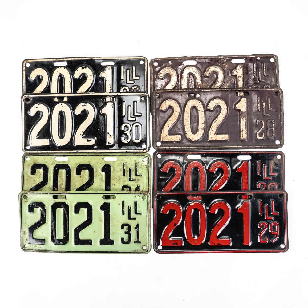 Illinois 1928-31 4 Digit License Plate Pair Run: # 2021 pairs in good to VG condition. Run is from 1928 to 1931. See pics. From the Jim Dvorak collection.