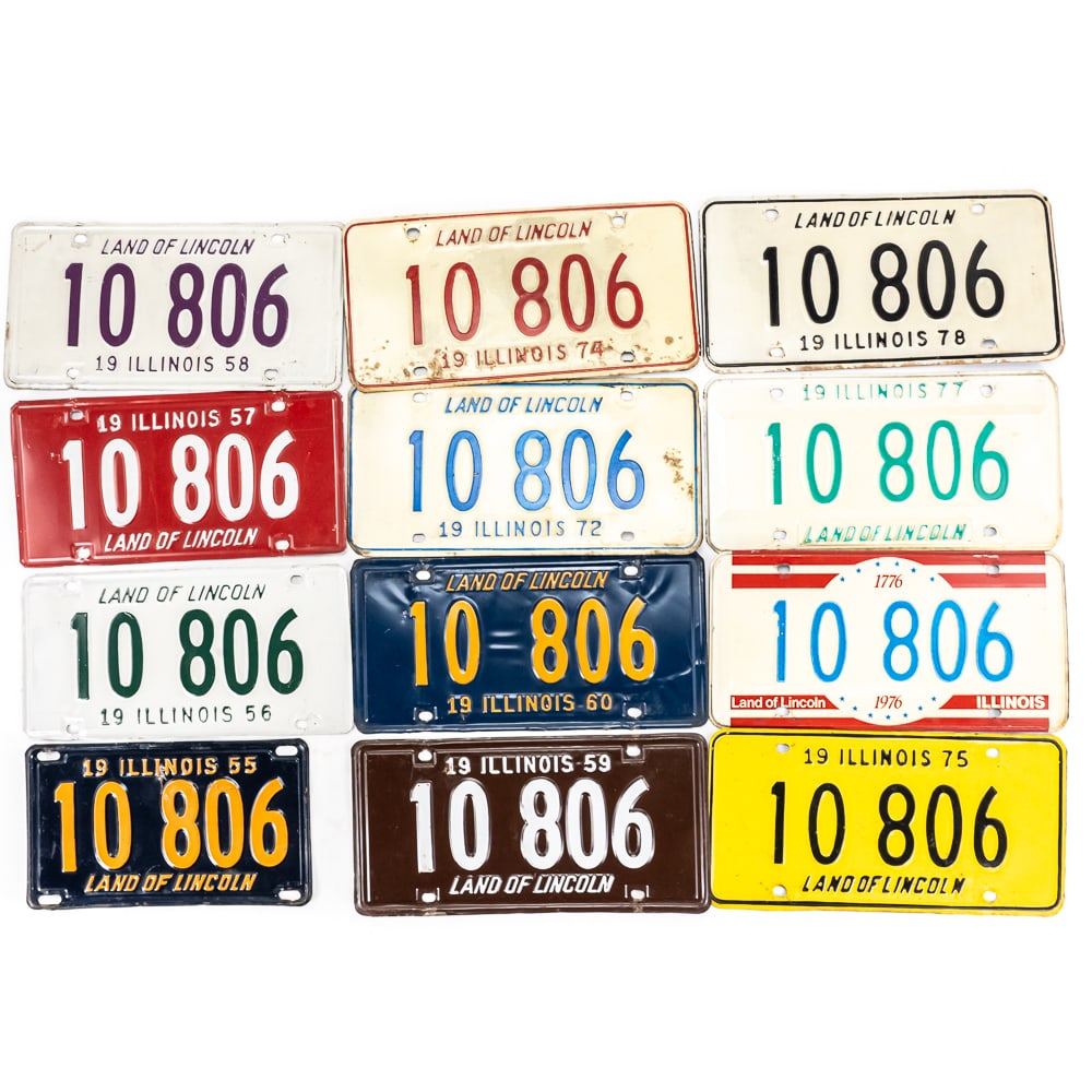 Illinois 1955-78 License Plate Run: # 10 806 complete single plate run in good to VG original condition. See pics. From the Jim Dvorak collection.
