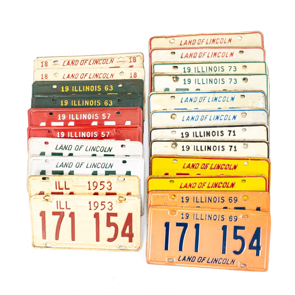 Illinois 1953 -74 License Plate Number Run: # 171 154 run in fair original condition. Pairs include 1953, 56, 57, 68, 69, 70, 71, 72, 73, 74. see pics