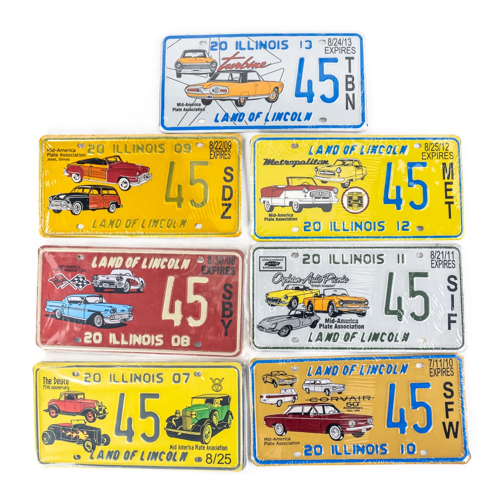 Illinois MAPA 2007-13 License Plate Pairs # 45: # 45 MAPA pairs from 2007 to 2013 in original wrappers. See pics. From the Jim Dvorak collection.