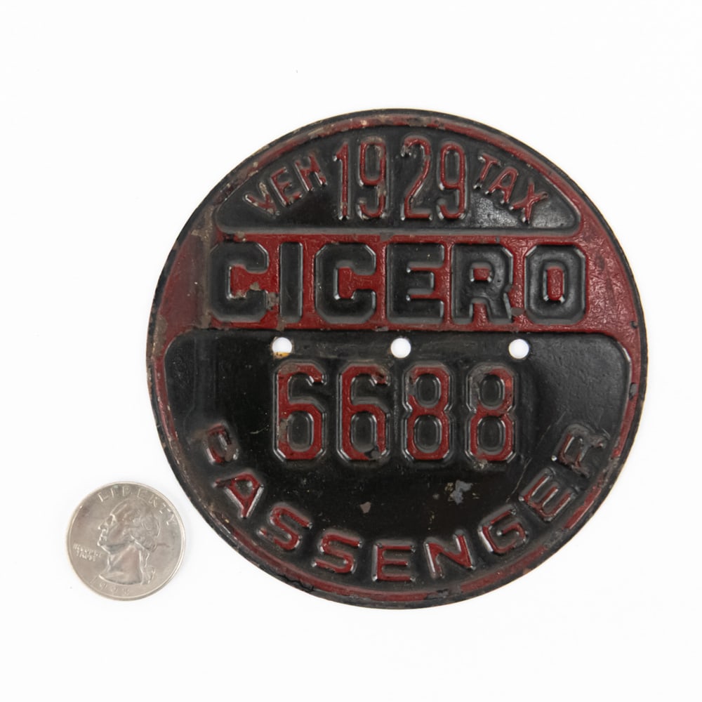 Cicero Illinois 1929 Vehicle Tax Tag: #6688 in VG original condition. See pics. From the Jim Dvorak collection.