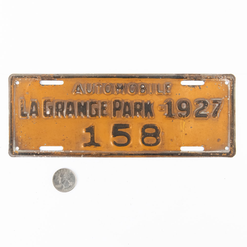 LaGrange Park Illinois 1927 Vehicle Tax Tag: # 158 in VG original condition. See pics. From the Jim Dvorak collection.