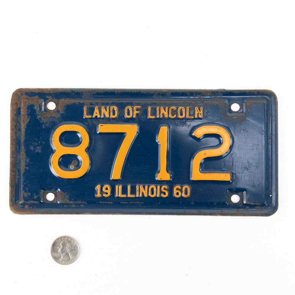 Illinois 1960 Motorcycle License Plate: # 8712 in good+ original condition with slight surface rust around the edges. See pics. From the Jim Dvorak collection.