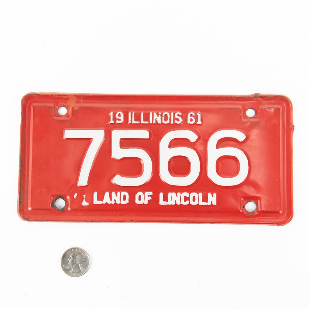 Illinois 1961 Motorcycle License Plate: # 7566 in VG original condition. See pics. From the Jim Dvorak collection.