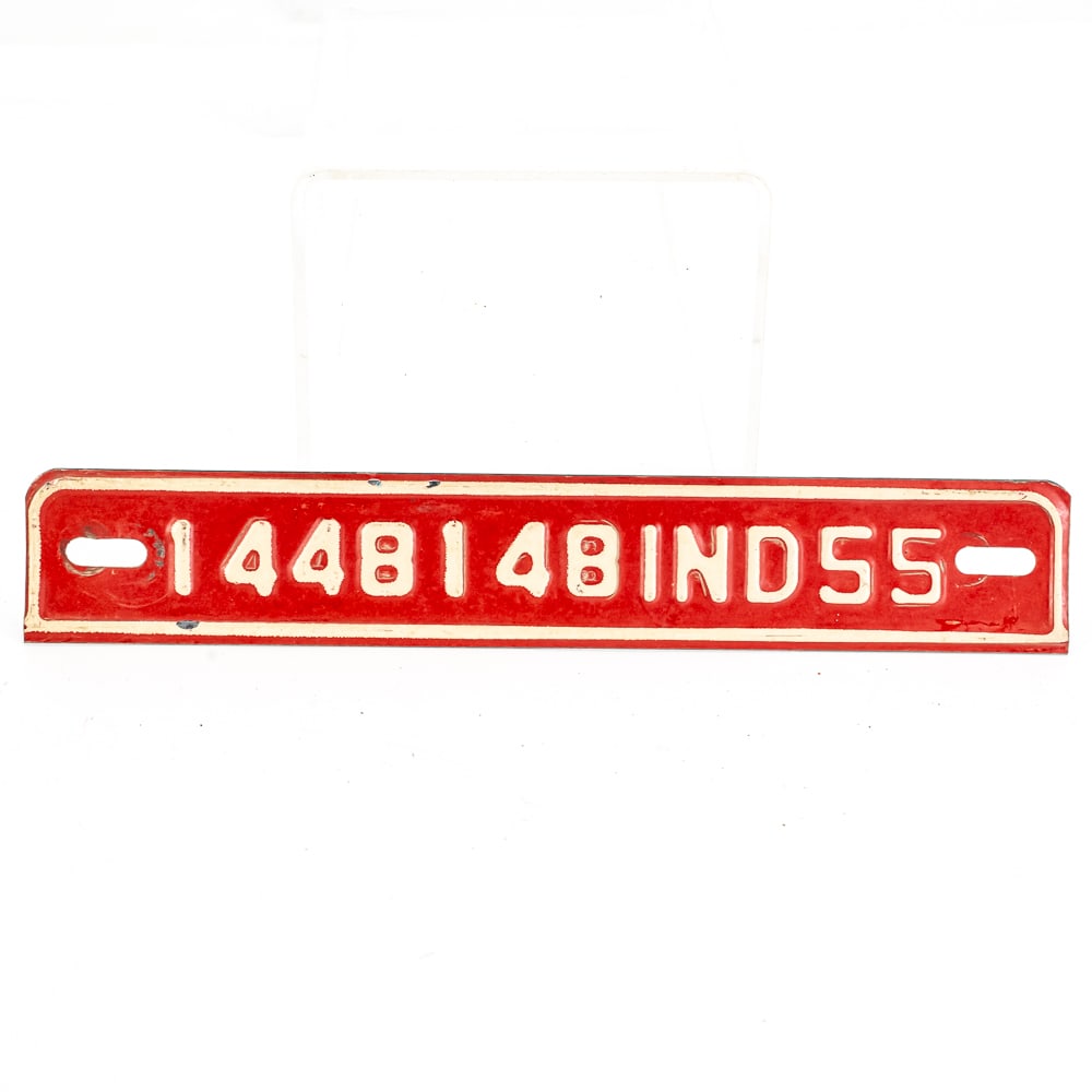 Indiana 1955 License Plate Topper Validator: # 1448148 in VG original condition. See pics.