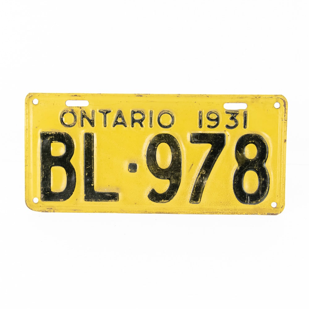 Ontario Canada 1931 License Plate: # BL-978 in VG original condition. See pics. From the Jim Dvorak collection.