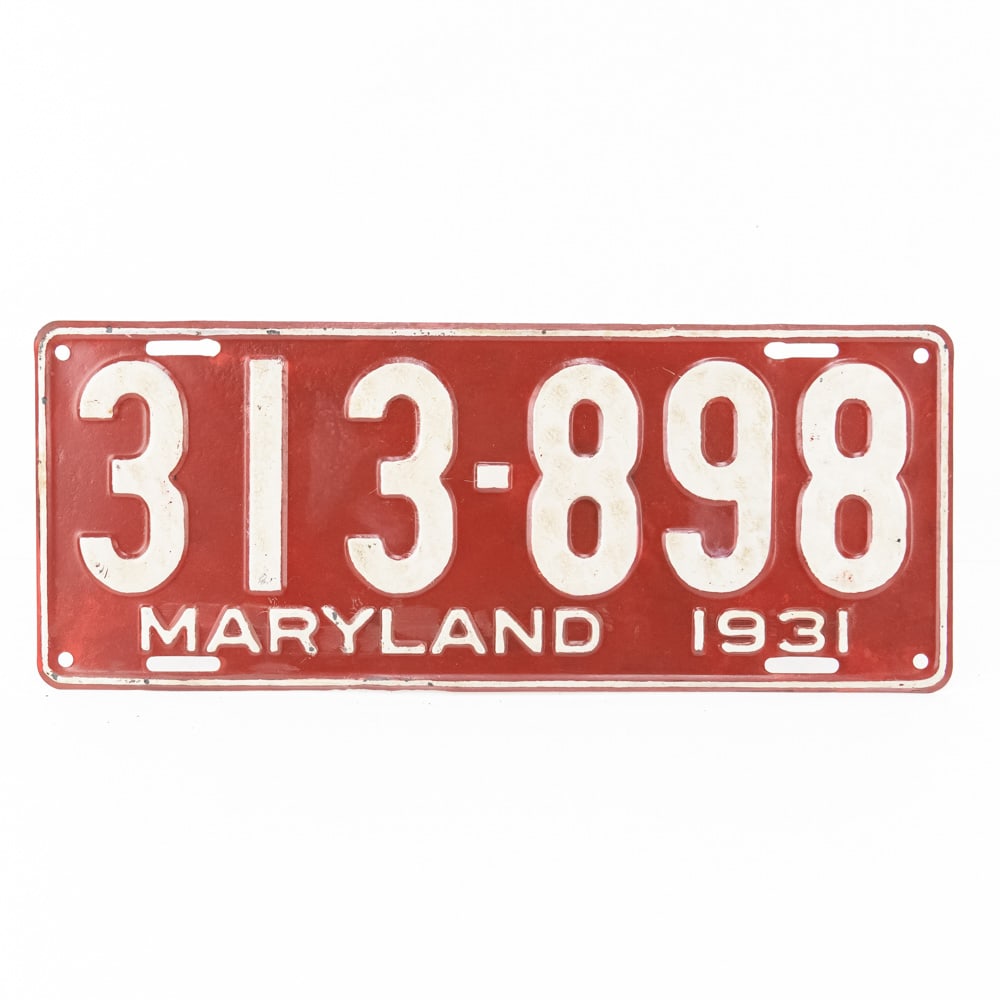Maryland 1931 License Plate: # 313-898 in VG original condition. See pics. From the Jim Dvorak collection.