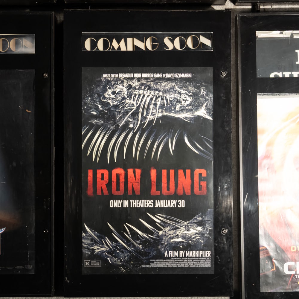 Coming Soon Movie Poster Case: Back lit Coming Soon one sheet movie poster case in good condition. Has lock and key. Overall measures 31" wide, 53.25" tall, 7" deep. Please use photos to judge condition and bid accordingly.